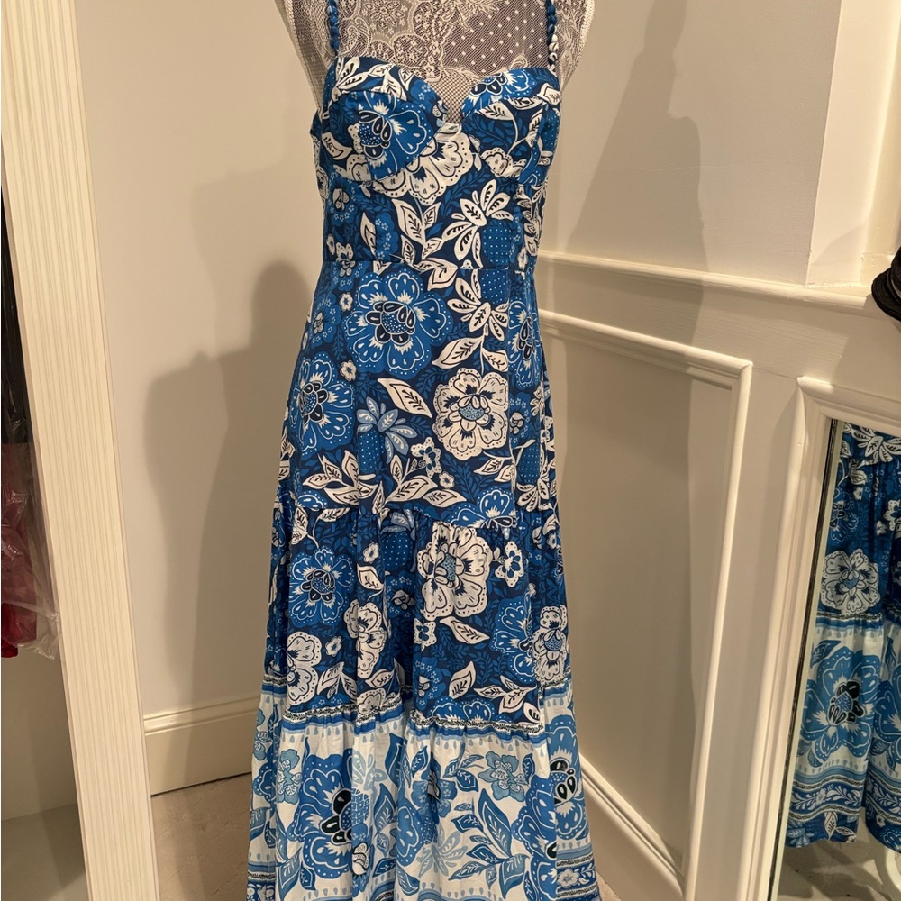 FARM Rio Blue and White Floral Maxi Dress